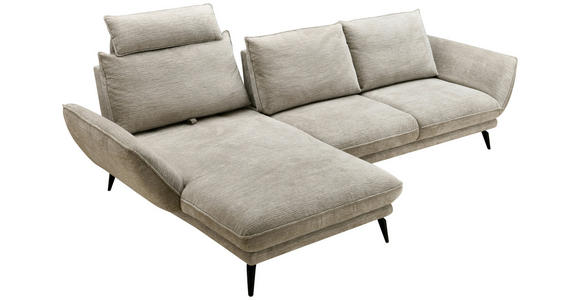 ECKSOFA inkl. Funktionen Beige Mikrofaser Armteilverstellung, Sitztiefenverstellung, Kopfstütze  - Beige/Schwarz, Design, Textil/Metall (170/325cm) - Novel