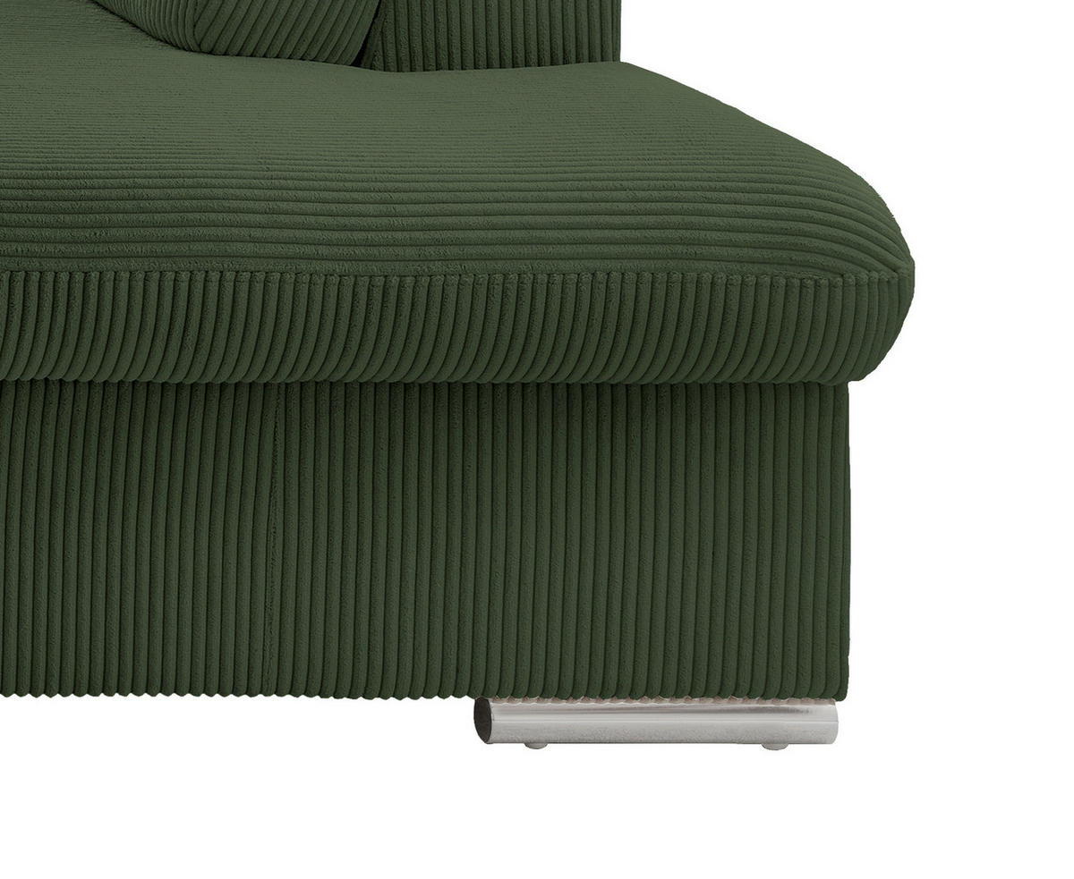 ECKSOFA in Cord Dunkelgrün  - Chromfarben/Dunkelgrün, Design, Textil/Metall (283/228cm) - Livetastic