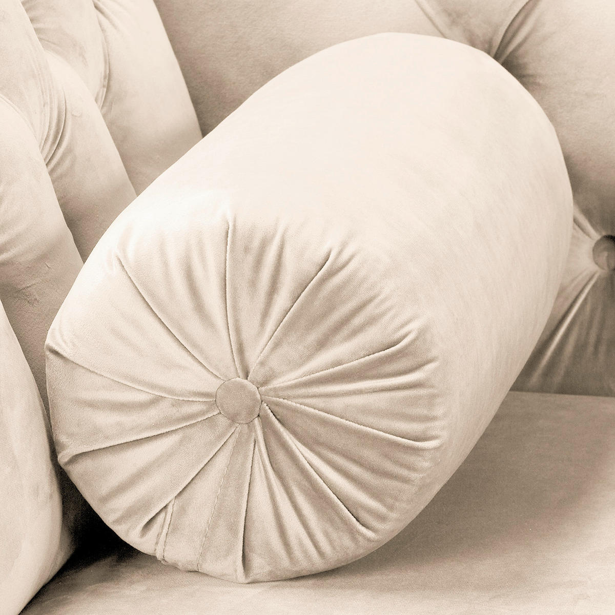 RÉCAMIERE Pako in Samt Creme  - Creme/Braun, Design, Holz/Textil (185/93/75cm) - Livetastic