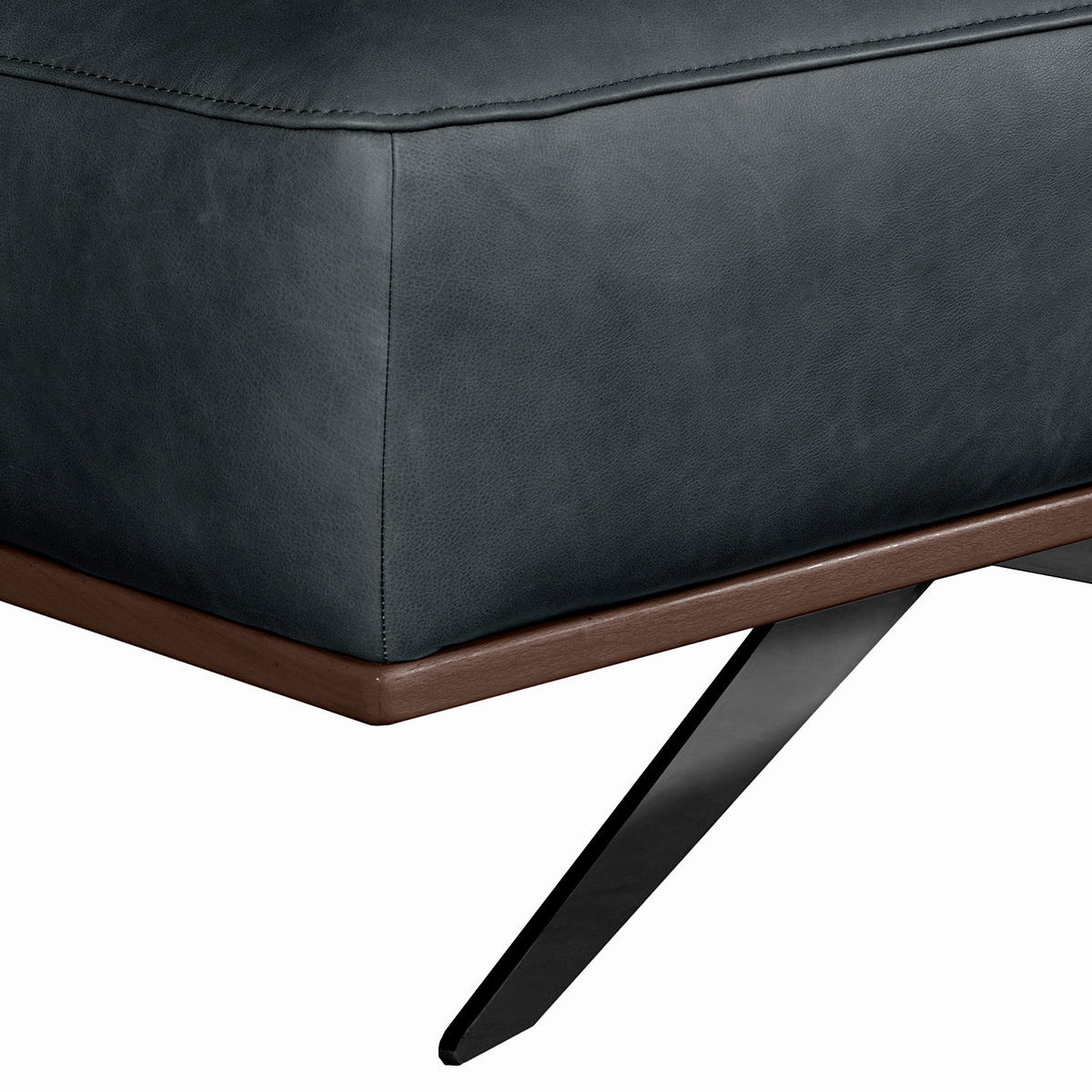 HOCKER Leder Blau  - Blau/Schwarz, Design, Leder/Metall (95/46/80cm) - Livetastic