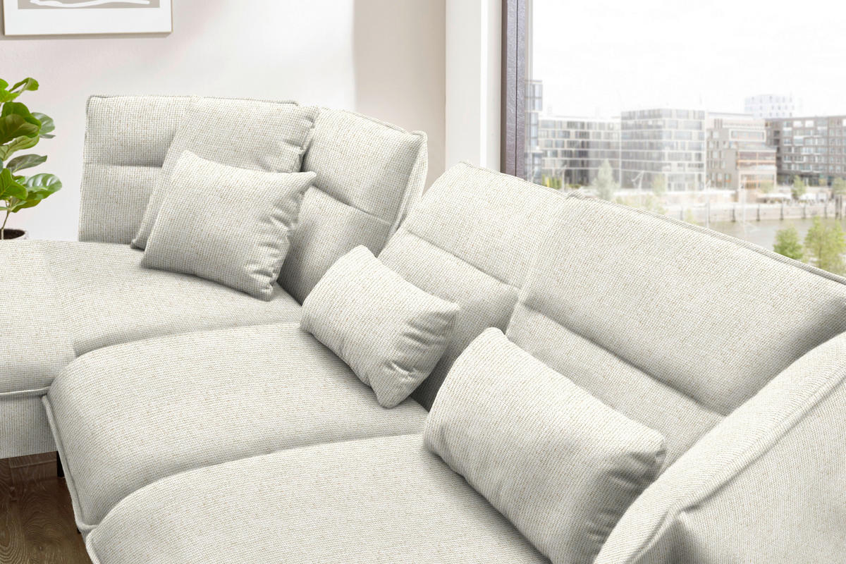ECKSOFA in Flachgewebe Creme  153/339 cm  - Creme/Schwarz, Design, Textil/Metall (153/339cm) - Moderano