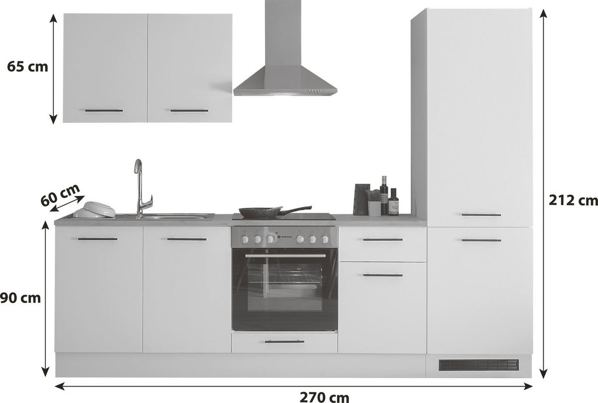 KÜCHENBLOCK 270 cm   in Weiß  - Eichefarben/Schwarz, Basics, Holzwerkstoff/Kunststoff (270cm) - MID.YOU