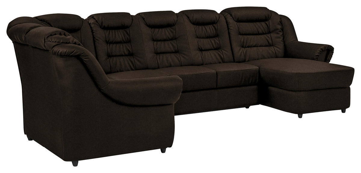 WOHNLANDSCHAFT Braun Chenille  - Schwarz/Braun, KONVENTIONELL, Kunststoff/Textil (216/333/165cm) - Livetastic