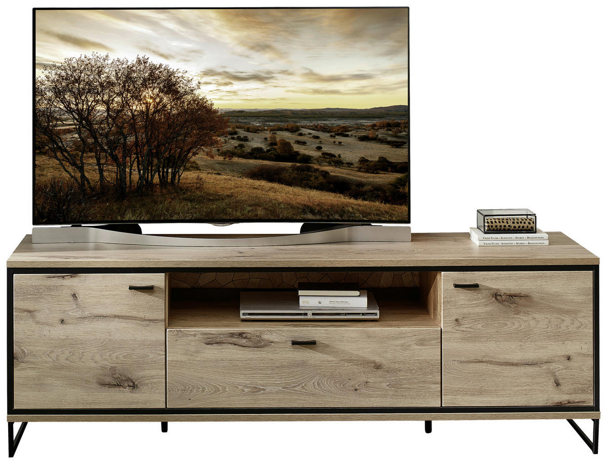 TV-ELEMENT 180/61/49 cm  - Eichefarben/Schwarz, KONVENTIONELL, Holzwerkstoff/Metall (180/61/49cm) - Livetastic