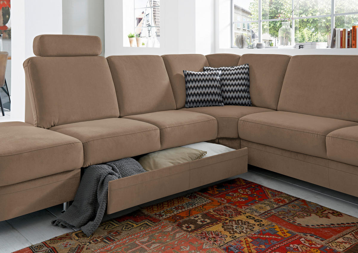 ECKSOFA in Flachgewebe Braun  287/269 cm  - Alufarben/Braun, KONVENTIONELL, Textil/Metall (287/269cm) - Beldomo System