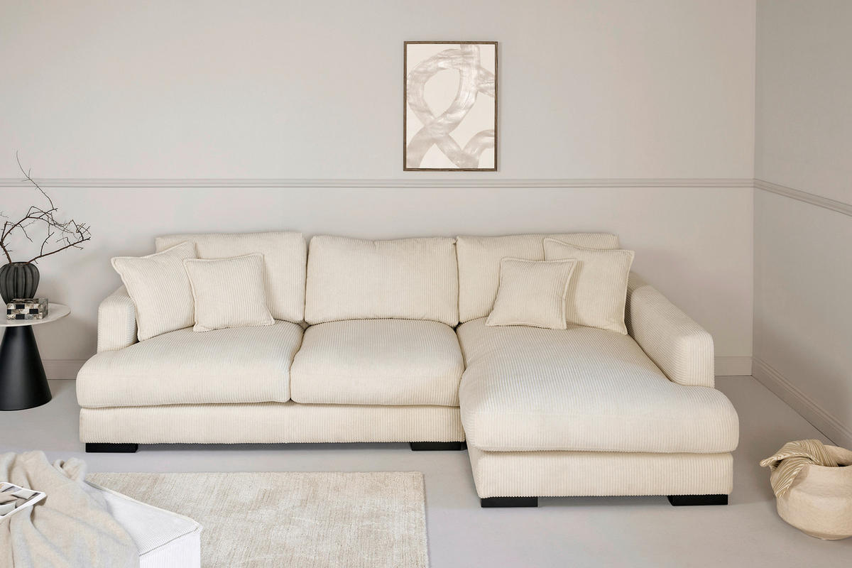 ECKSOFA  RELAX ASPEN CORNER M-R EU Weiß, Ecru Cord  - Ecru/Schwarz, MODERN, Holz/Textil (271/166cm) - Livetastic