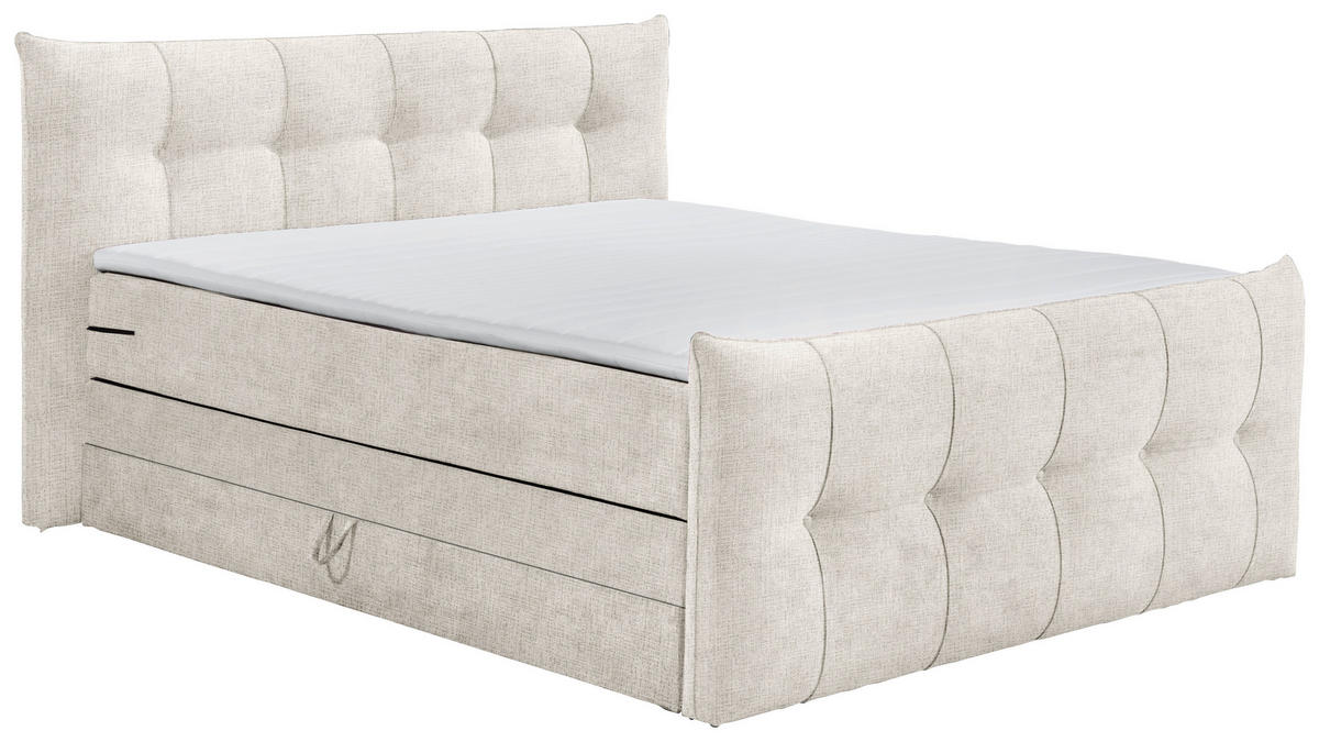 BOXSPRINGBETT 180/200 cm  in Creme  - Creme/Schwarz, Basics, Holzwerkstoff/Kunststoff (180/200cm) - Esposa