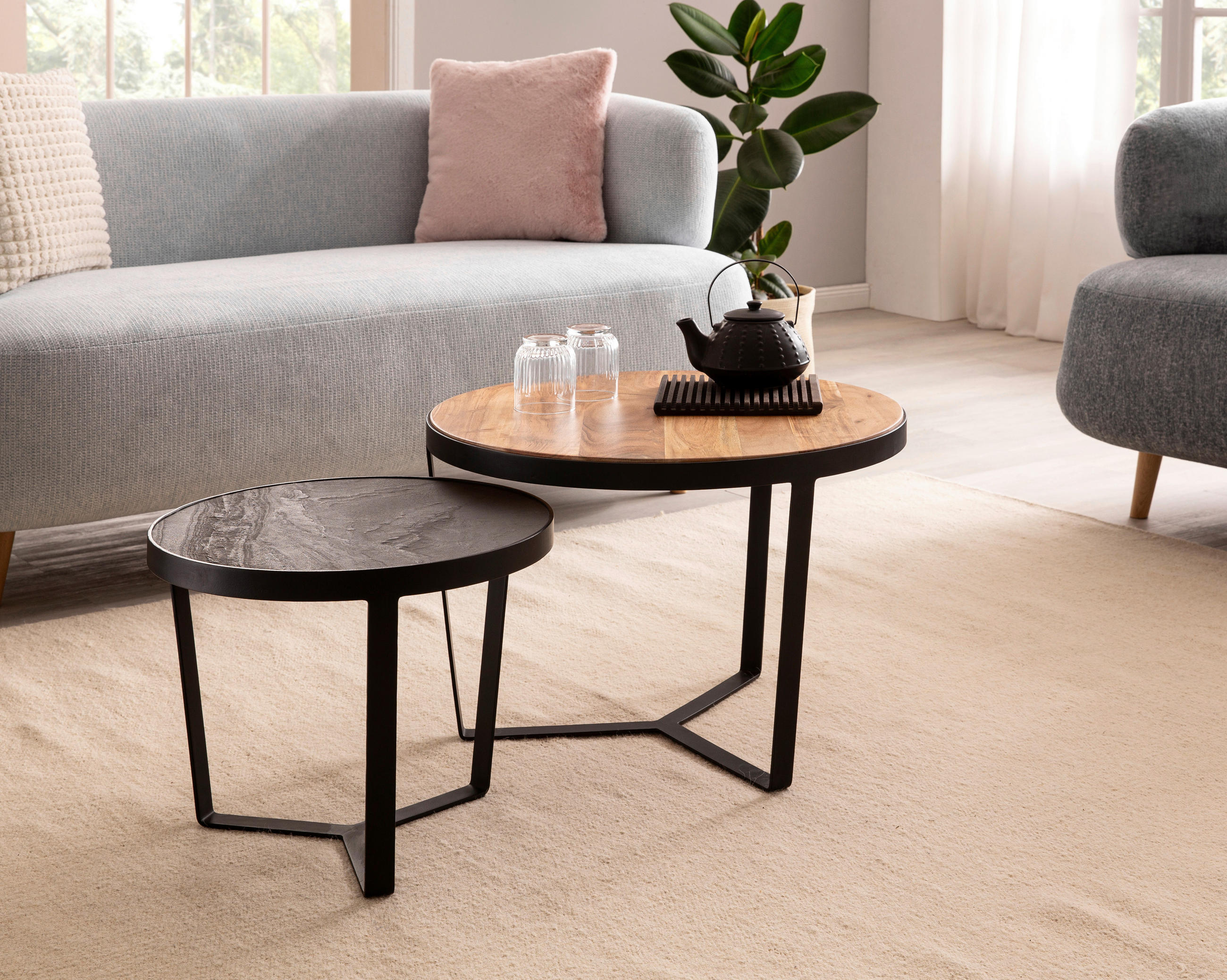 COUCHTISCHSET in Holz, Kunststoff, Holzwerkstoff 60/60/40 cm  - Schwarz/Braun, Lifestyle, Holz/Holzwerkstoff (60/60/40cm) - MID.YOU