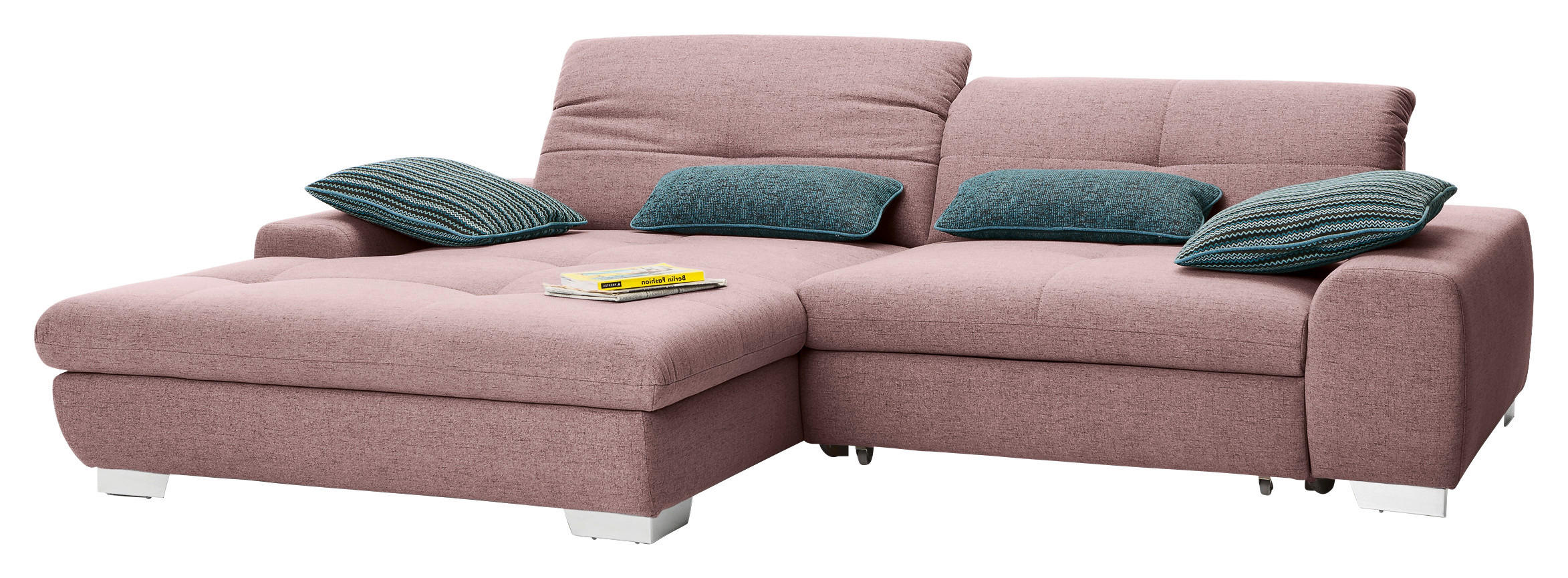 ECKSOFA Rosa Flachgewebe  - Chromfarben/Rosa, Design, Textil/Metall (198/276cm) - SetOne by Musterring