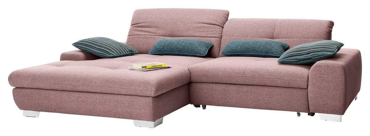 ECKSOFA Rosa Flachgewebe  - Chromfarben/Rosa, Design, Textil/Metall (198/276cm) - SetOne by Musterring
