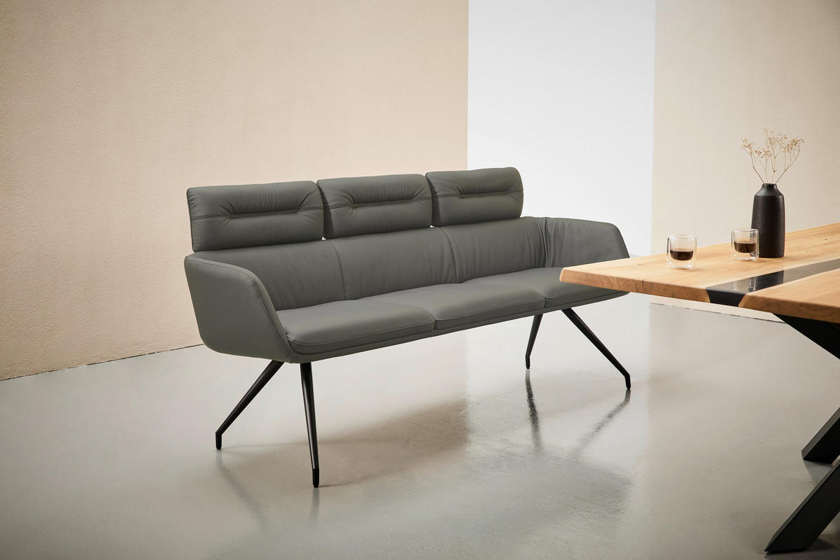 SITZBANK 200/91/70 cm Echtleder Dunkelgrau, Schwarz  - Dunkelgrau/Schwarz, Design, Leder/Metall (200/91/70cm) - Dieter Knoll