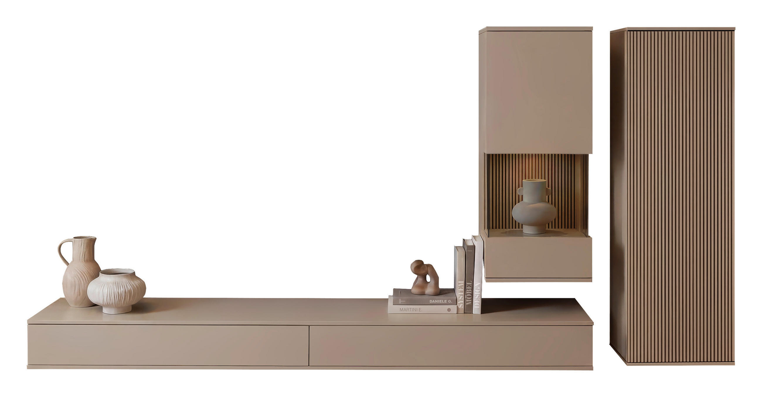 WOHNWAND  Eichefarben, Cappuccino 300/146/39,6 cm    - Eichefarben/Cappuccino, Design, Glas/Holz (300/146/39,6cm) - Invivus