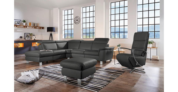ECKSOFA in Echtleder Anthrazit  - Anthrazit/Alufarben, Design, Leder/Metall (239/271cm) - Cantus