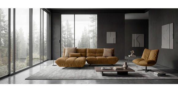 ECKSOFA Beigebraun Chenille Rücken echt, Sitztiefenverstellung  - Beigebraun/Schwarz, Design, Textil/Metall (178/295cm) - Belluti
