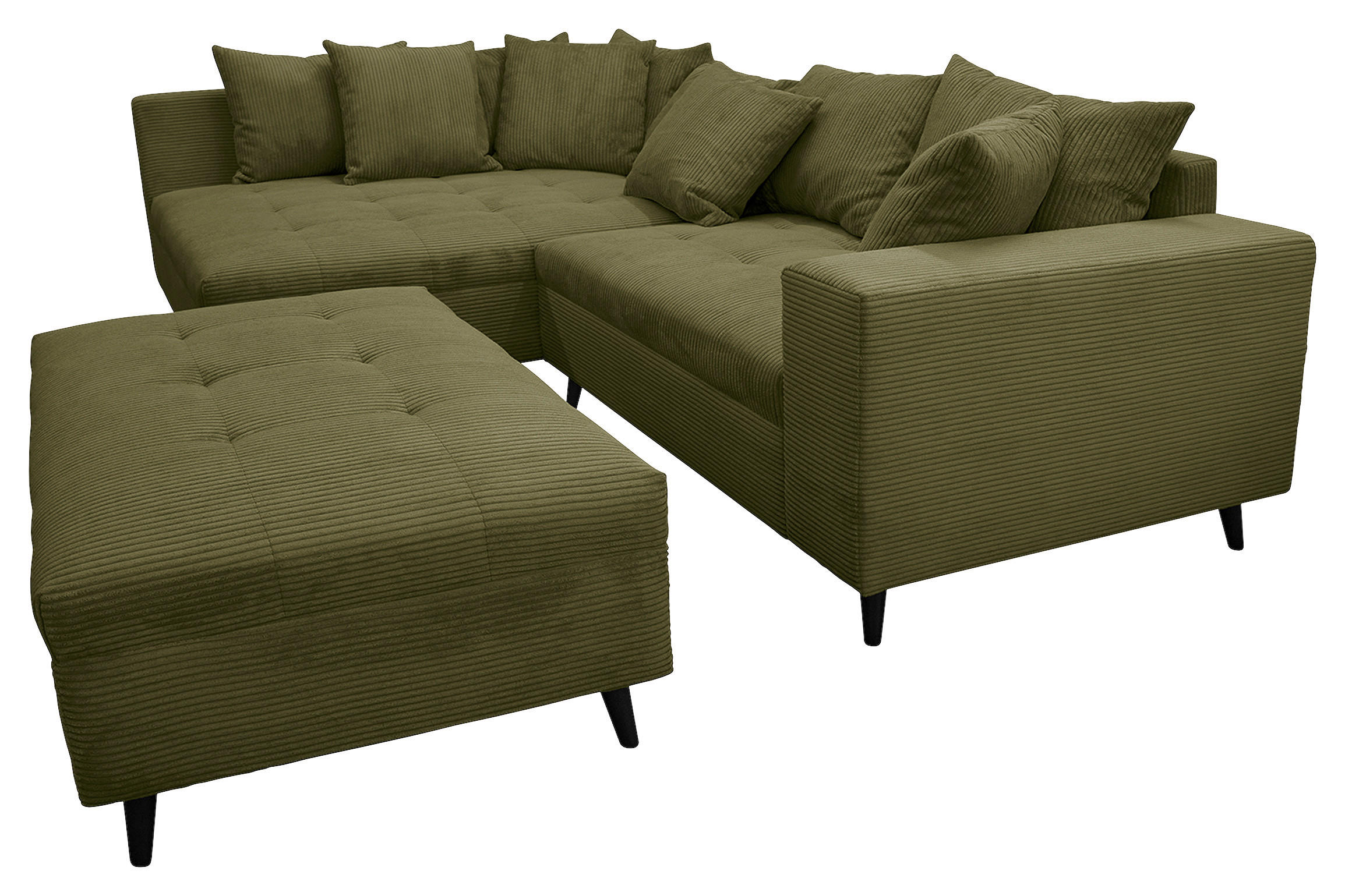 Ecksofa inkl. Hocker Olivgrün Cord  - Schwarz/Olivgrün, Design, Holz/Textil (174/247cm) - MID.YOU