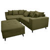 Ecksofa inkl. Hocker in Cord Olivgrün  - Schwarz/Olivgrün, Design, Holz/Textil (174/247cm) - MID.YOU