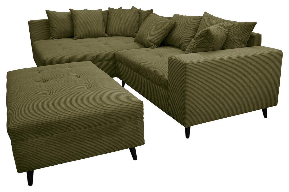 KUTNA GARNITURA tekstil  maslinasto zelena   - maslinasto zelena/crna, Design, tekstil/drvo (174/247cm) - MID.YOU