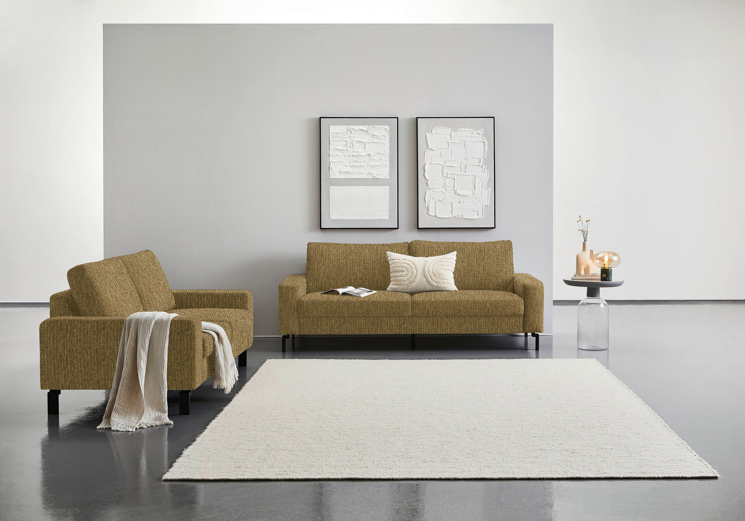 3-SITZER-SOFA in Flachgewebe Messingfarben  - Messingfarben/Schwarz, Design, Textil/Metall (218/86/97cm) - Hom`in