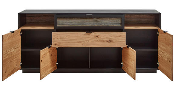 SIDEBOARD Eiche furniert Schwarz, Eichefarben Beleuchtung, Einlegeböden  - Eichefarben/Schwarz, MODERN, Holz/Holzwerkstoff (200/86/42cm) - Novel