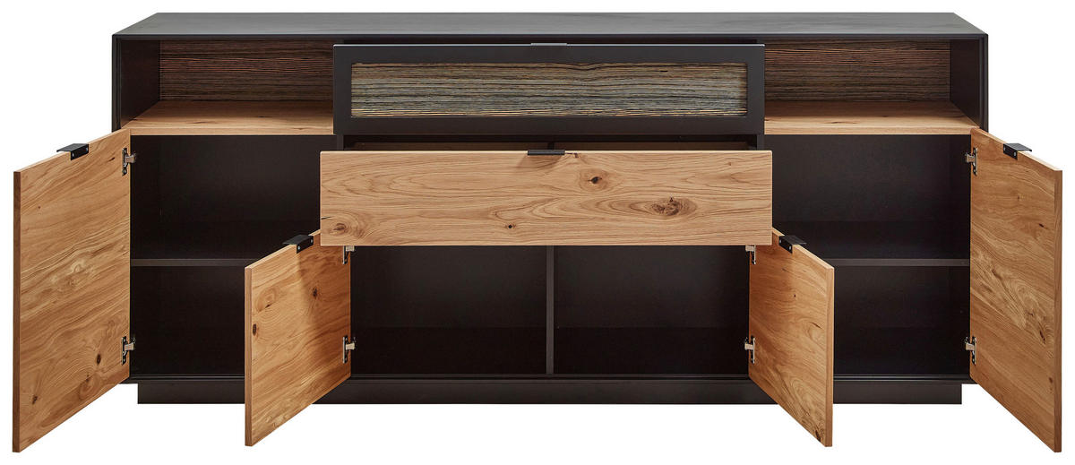 KOMODA S VRATIMA - boja hrasta/crna, Moderno, metal/drvo (200/86/42cm) - Novel