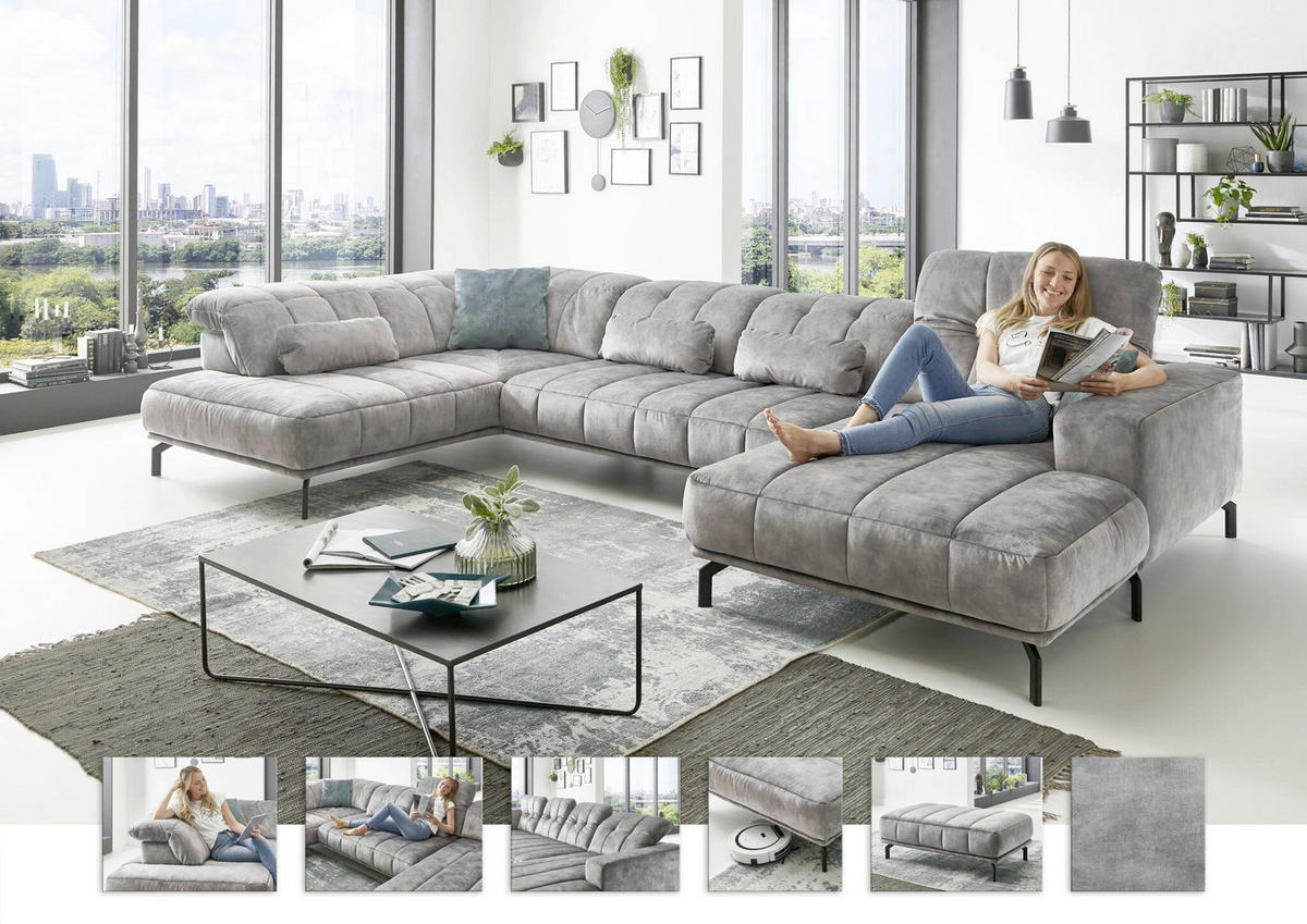 UGAONA GARNITURA srebrna  - srebrna, Moderno, tekstil (212/383/195cm) - Beldomo Style