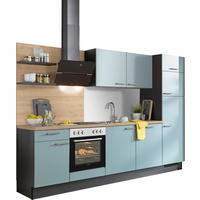 KÜCHENBLOCK XO 15 290 cm  in Graphitfarben, Eichefarben, Hellgrün  - Edelstahlfarben/Eichefarben, Design, Holzwerkstoff/Metall (290cm) - Xora