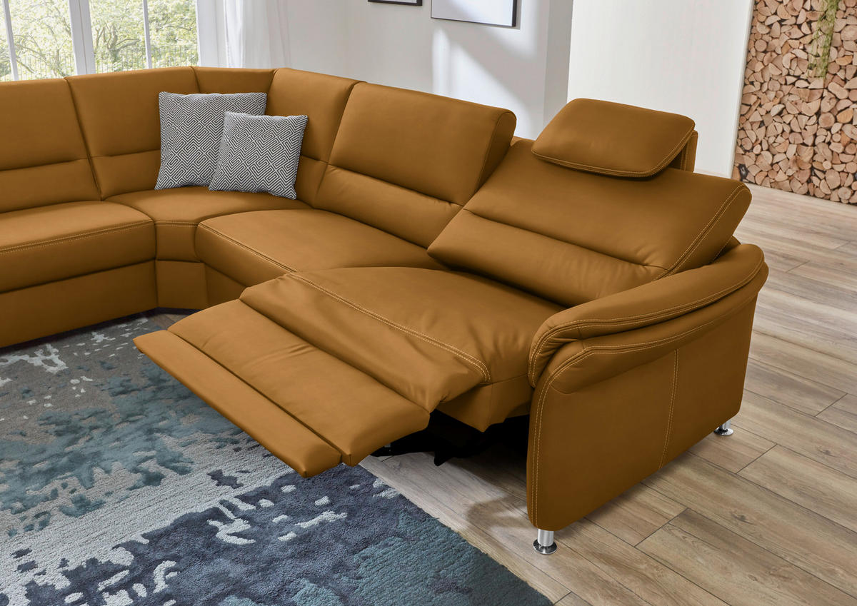 ECKSOFA in Echtleder Currygelb  249/288 cm  - Currygelb/Beige, Design, Leder/Metall (249/288cm) - Beldomo Premium