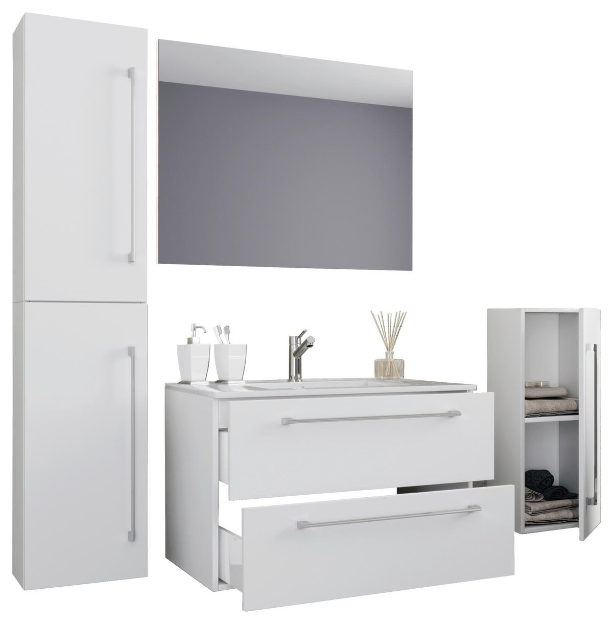 BADEZIMMER 5-teilig  in 126 cm  - Alufarben/Weiß, MODERN, Keramik/Holzwerkstoff (126cm) - MID.YOU