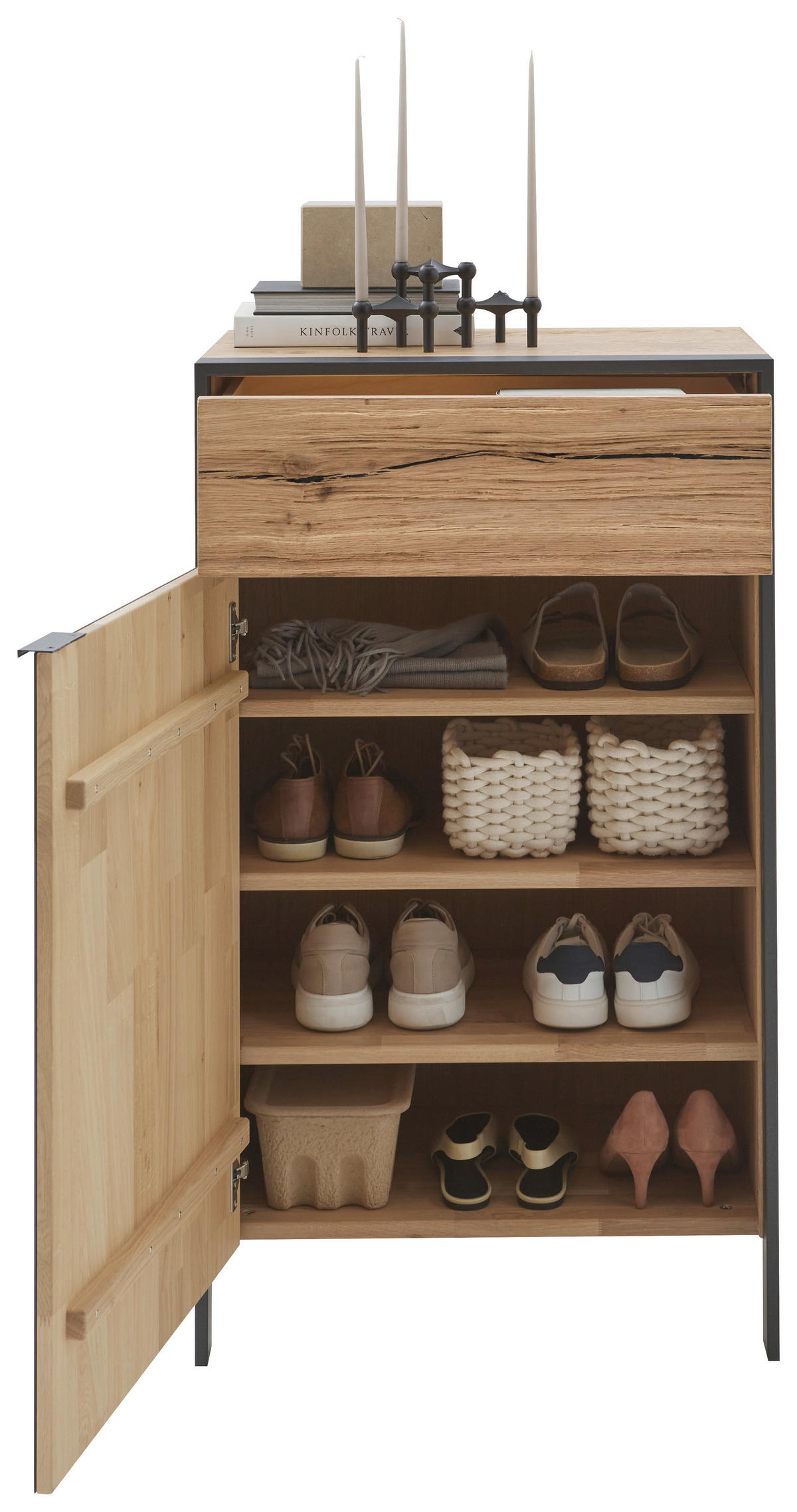 SCHUHSCHRANK 65/110,8/44,3 cm  - Eichefarben/Graphitfarben, Natur, Glas/Holz (65/110,8/44,3cm) - Valdera