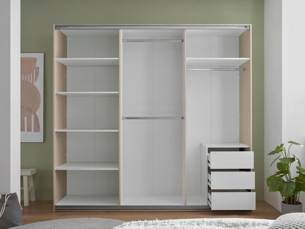 SCHWEBETÜRENSCHRANK  in Kaschmir  - Kaschmir/Schwarz, KONVENTIONELL, Glas/Holzwerkstoff (215/204/63cm) - Carryhome