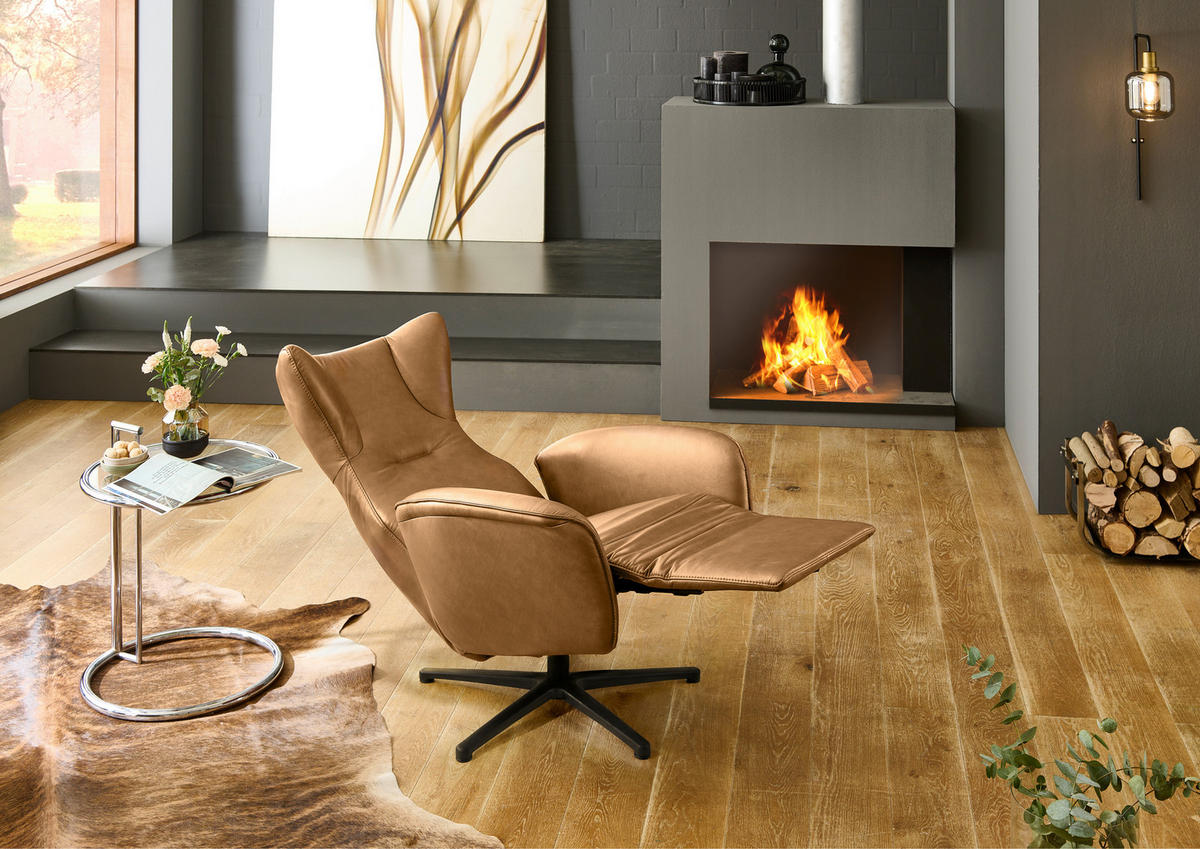 RELAXSESSEL Leder Cognac  - Cognac/Schwarz, Design, Leder/Metall (75/106/86cm) - Valdera