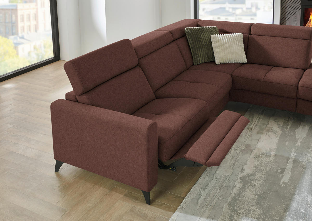 ECKSOFA Flachgewebe Weinrot  - Weinrot/Schwarz, Konventionell, Textil/Metall (276/214cm) - Beldomo System