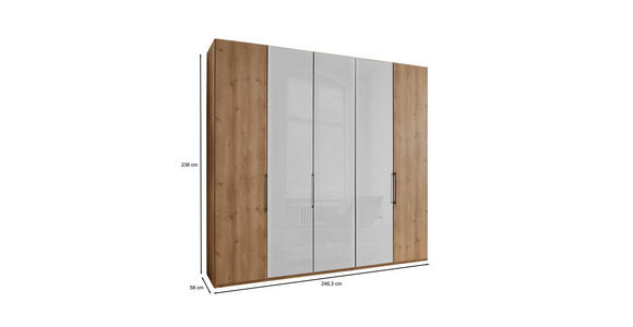 FALTTÜRENSCHRANK in Weiß, Eiche Bianco - Schieferfarben/Eiche Bianco, KONVENTIONELL, Glas/Holzwerkstoff (250/236/58cm) - Dieter Knoll