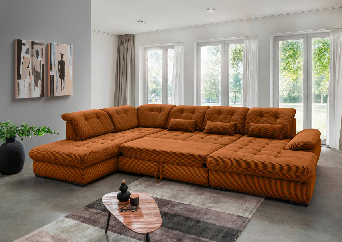 WOHNLANDSCHAFT in Cord Goldfarben  - Goldfarben/Schwarz, MODERN, Textil/Metall (252/387/184cm) - Livetastic