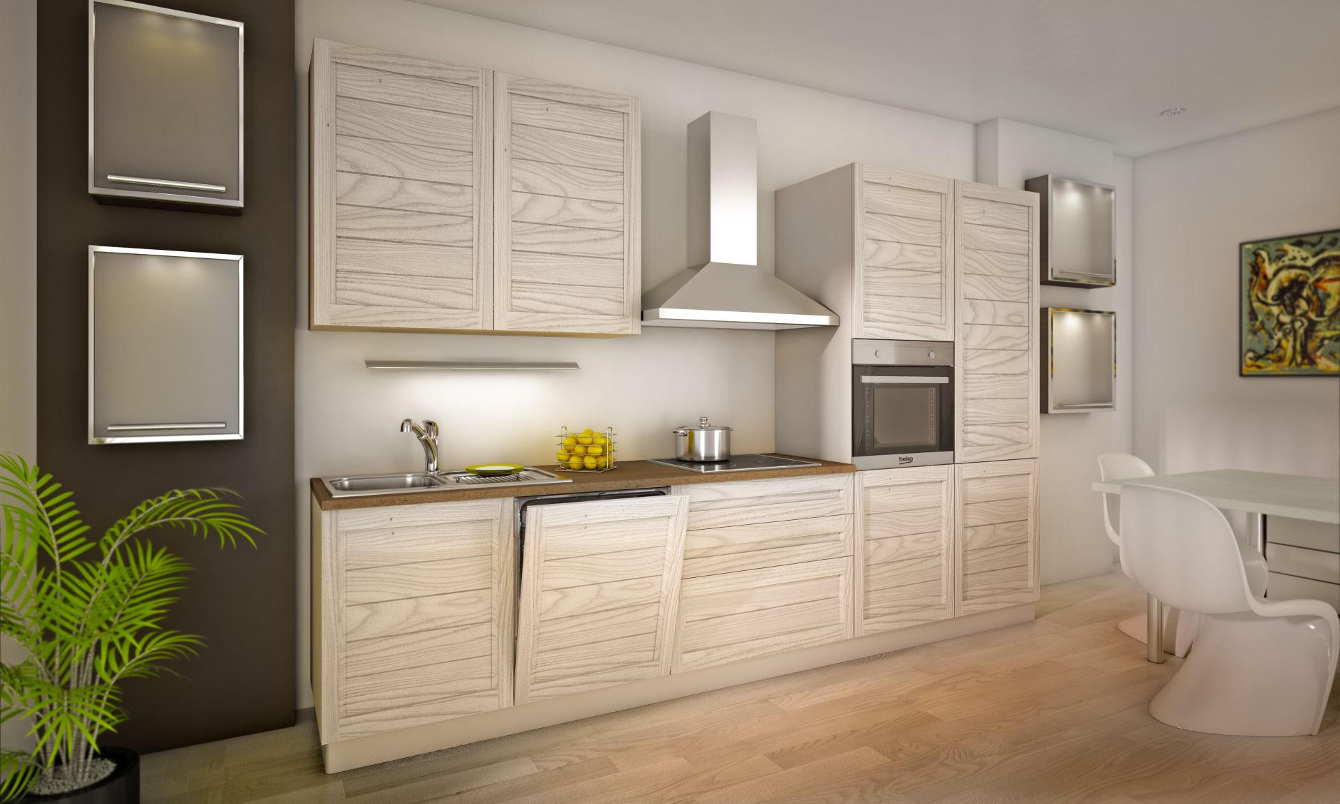 BLOK KUHINJA S APARATIMA  boje pijeska  - boje pijeska/boje aluminija, Basics, drvni materijal/drvo (330/216/60cm) - Xora