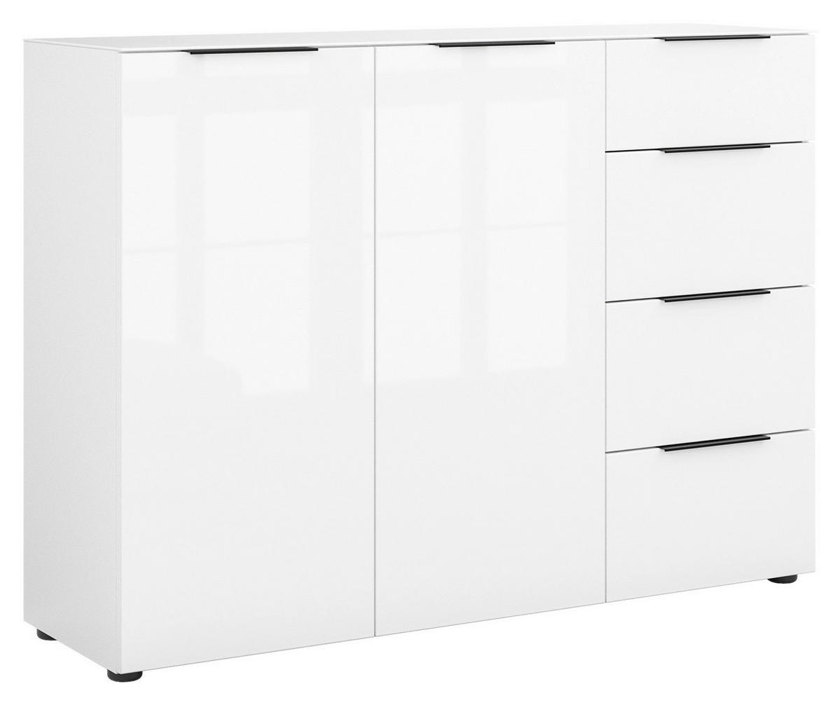 SIDEBOARD Style  in 135/99/40 cm  - Weiß Hochglanz/Schwarz, Basics, Glas/Holzwerkstoff (135/99/40cm)