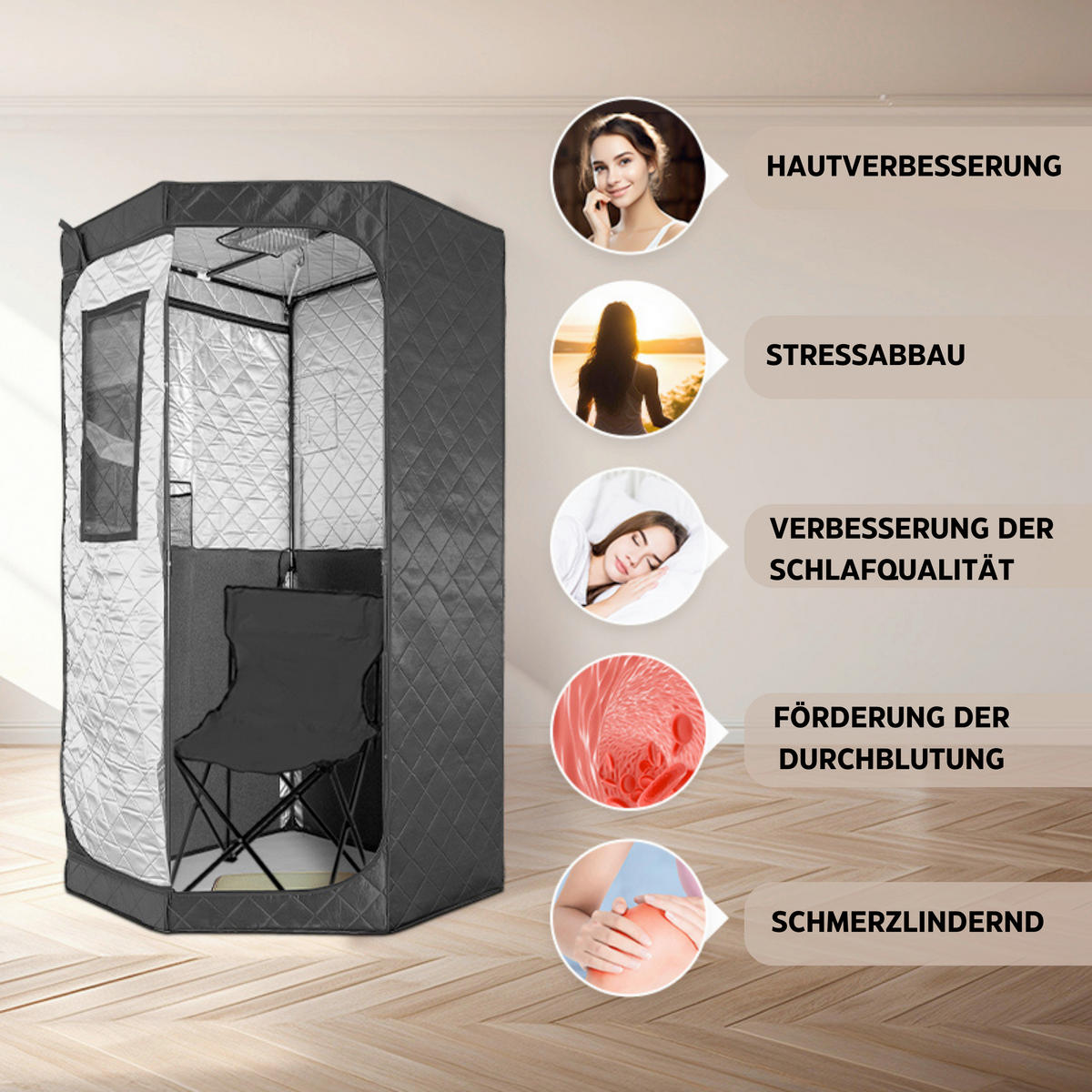 INFRAROTKABINE für 1 Personen  - Schwarz, KONVENTIONELL, Kunststoff (90/190/90cm) - Sanotechnik