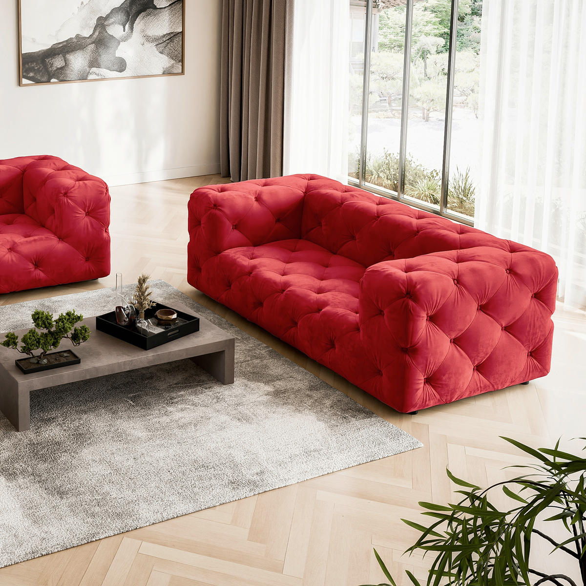2-SITZER-SOFA Fresco in Samt Rot  - Rot/Schwarz, Design, Kunststoff/Textil (193/71/100cm) - P & B