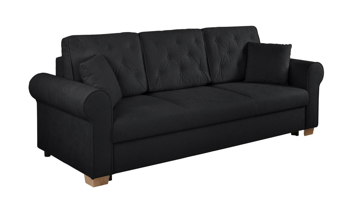 SCHLAFSOFA  mit Bettkasten erhältlich, Liegefunktion, Rücken echt, Armteil links, Armteil rechts Bouclé Anthrazit  - Anthrazit/Buchefarben, Design, Holz/Textil (240/94/98cm) - MID.YOU