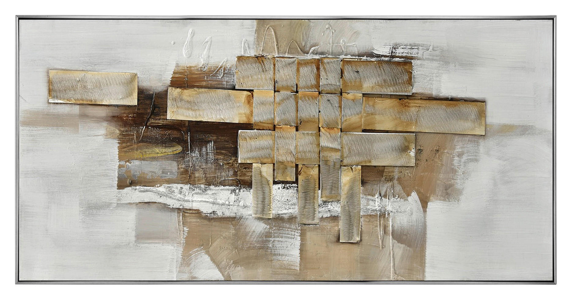 ÖLGEMÄLDE 180/55 cm  - Weiss/Silberfarben, Design, Holz/Kunststoff (180/55cm) - Monee