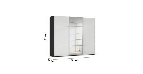 SCHWEBETÜRENSCHRANK 301/223/68 cm 3-türig Schwarz, Weiß - Alufarben/Schwarz, KONVENTIONELL, Glas/Holzwerkstoff (301/223/68cm) - Novel