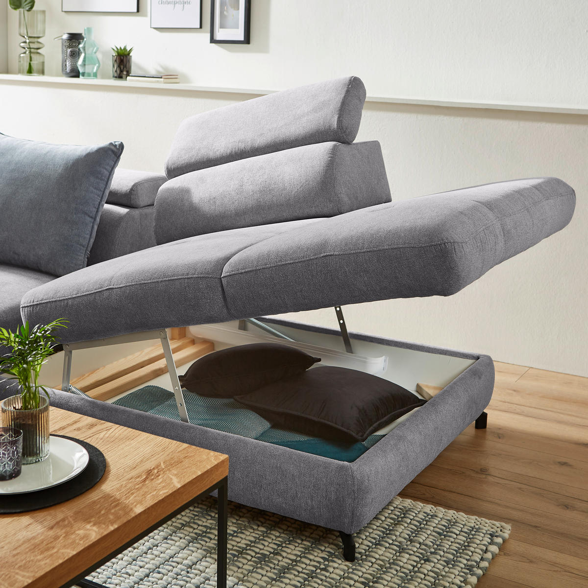 ROHOVÁ SEDACIA SÚPRAVA, textil, svetlosivá - čierna/svetlosivá, Design, kov/textil (277/237cm) - Stylife