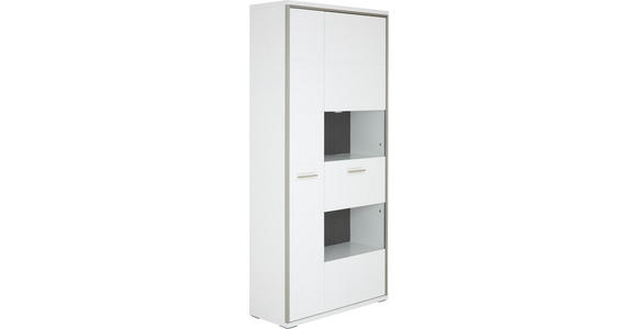 VITRINE in Grau, Weiß, Edelstahlfarben - Edelstahlfarben/Weiß, Design, Glas/Holzwerkstoff (94/201/38cm) - Xora