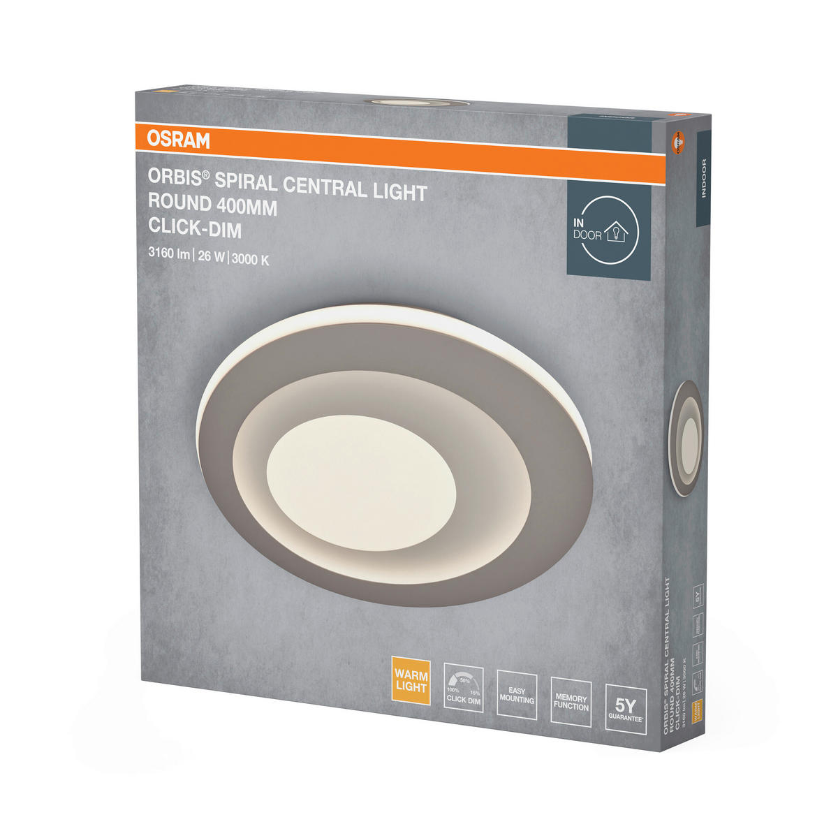 LED-DECKENLEUCHTE Orbis Spiral 40/5 cm   - Grau, Design, Kunststoff/Metall (40/5cm) - Osram