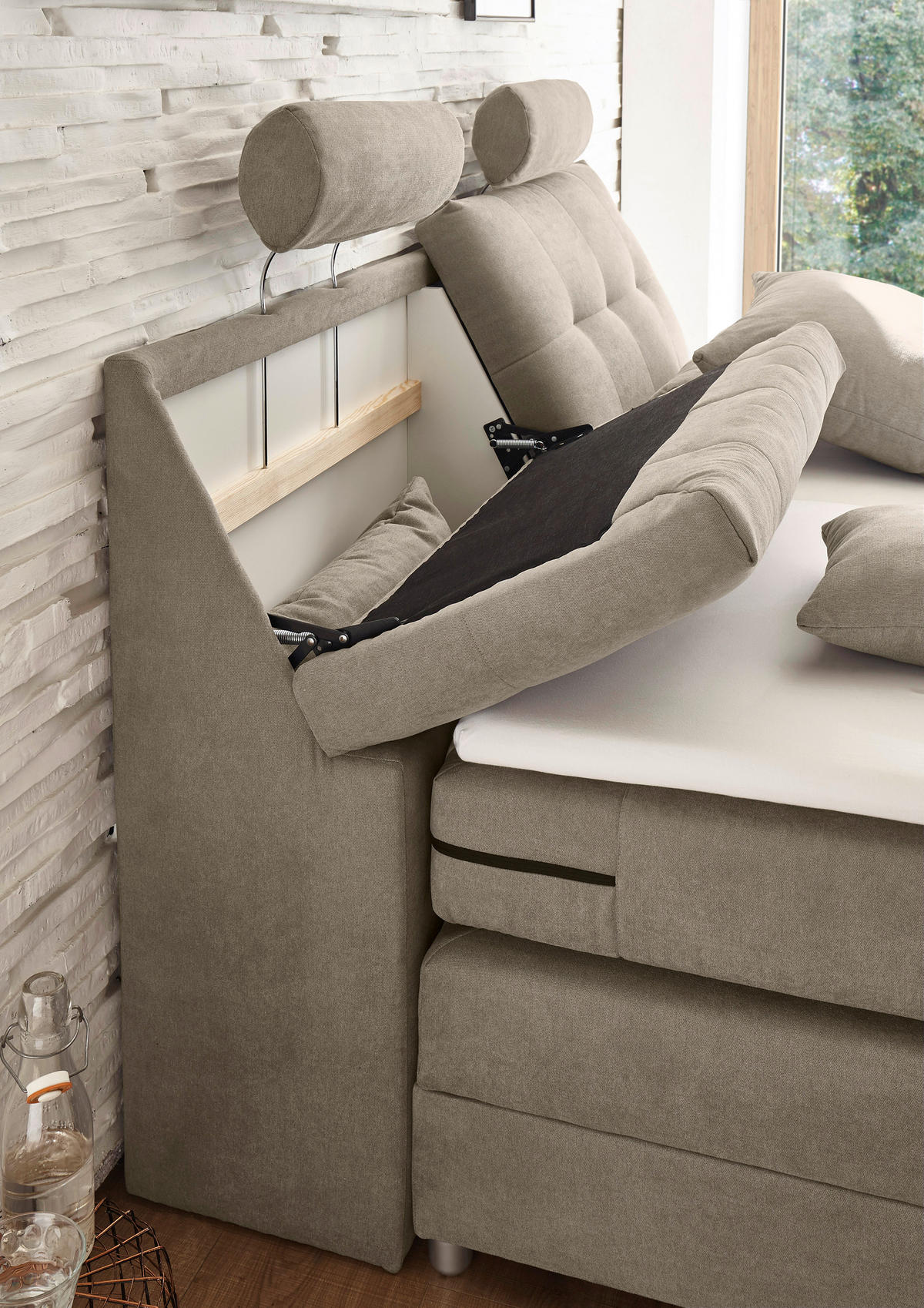 BOXSPRINGBETT 180/200 cm  in Sandfarben  - Sandfarben/Silberfarben, Modern, Holzwerkstoff/Kunststoff (180/200cm) - MID.YOU