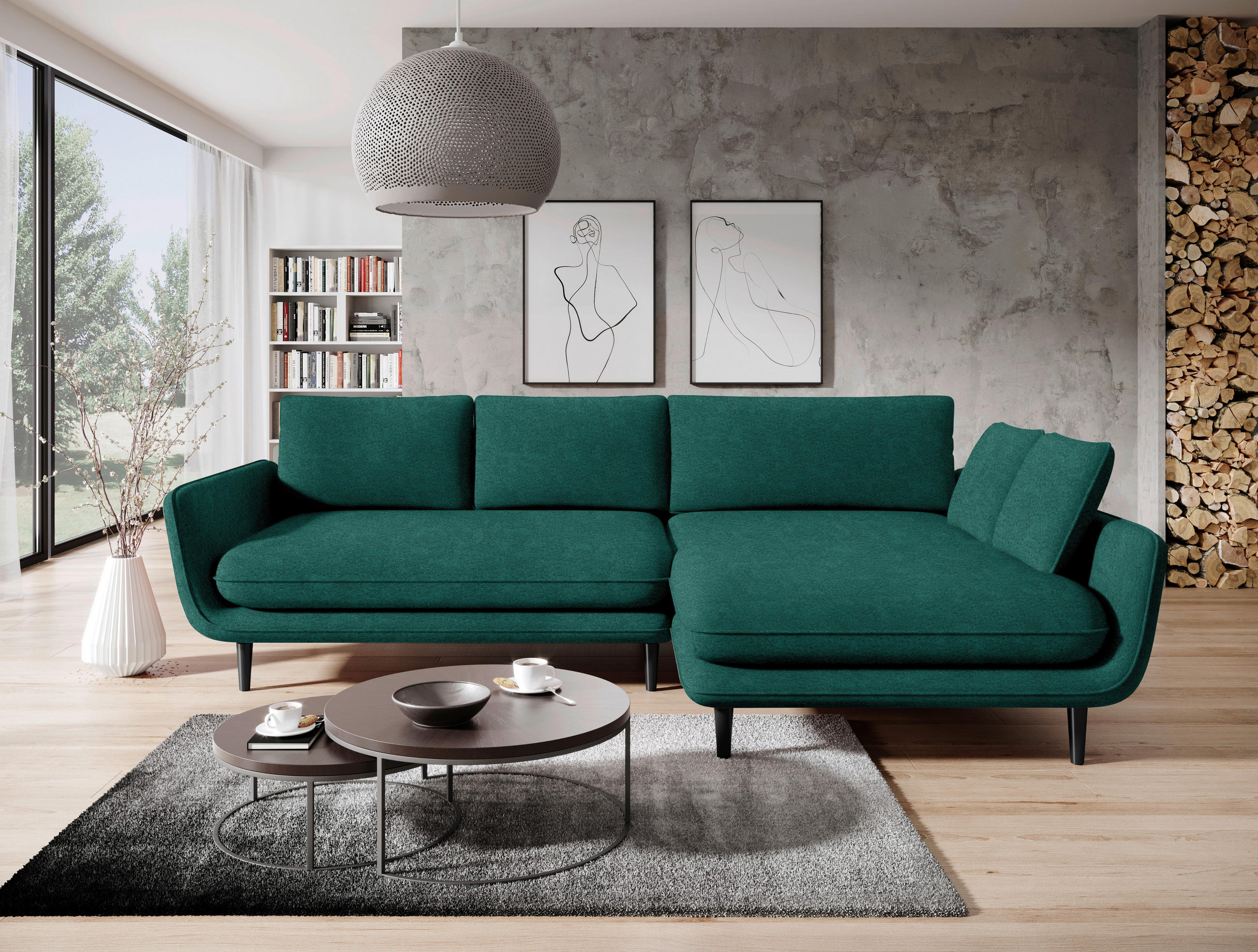 ECKSOFA in Velours Grün  - Schwarz/Grün, Design, Holz/Textil (260/167cm) - Welnova