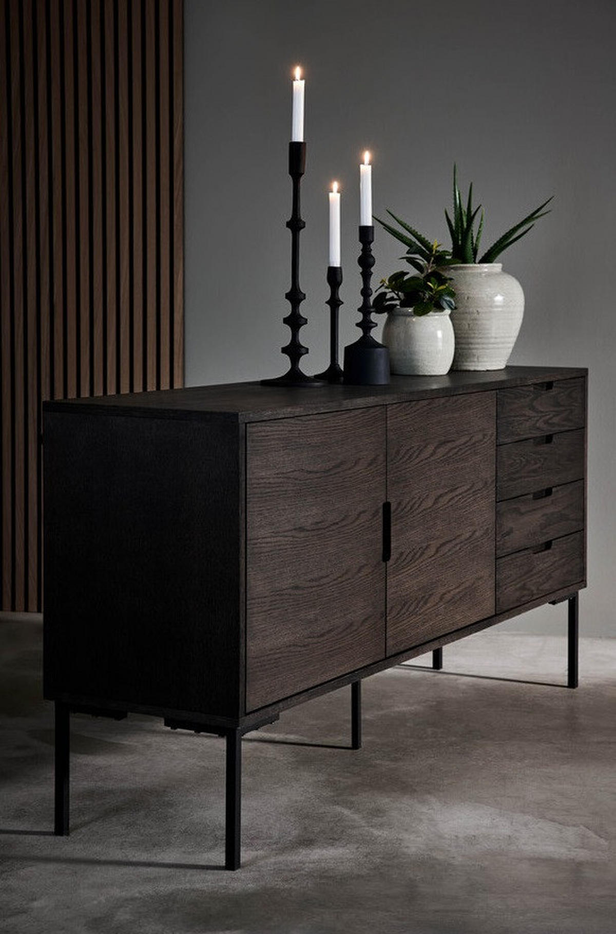 SIDEBOARD 165/80,5/42 cm  - svart/mörkbrun, Design, metall/trä (165/80,5/42cm) - Best Price