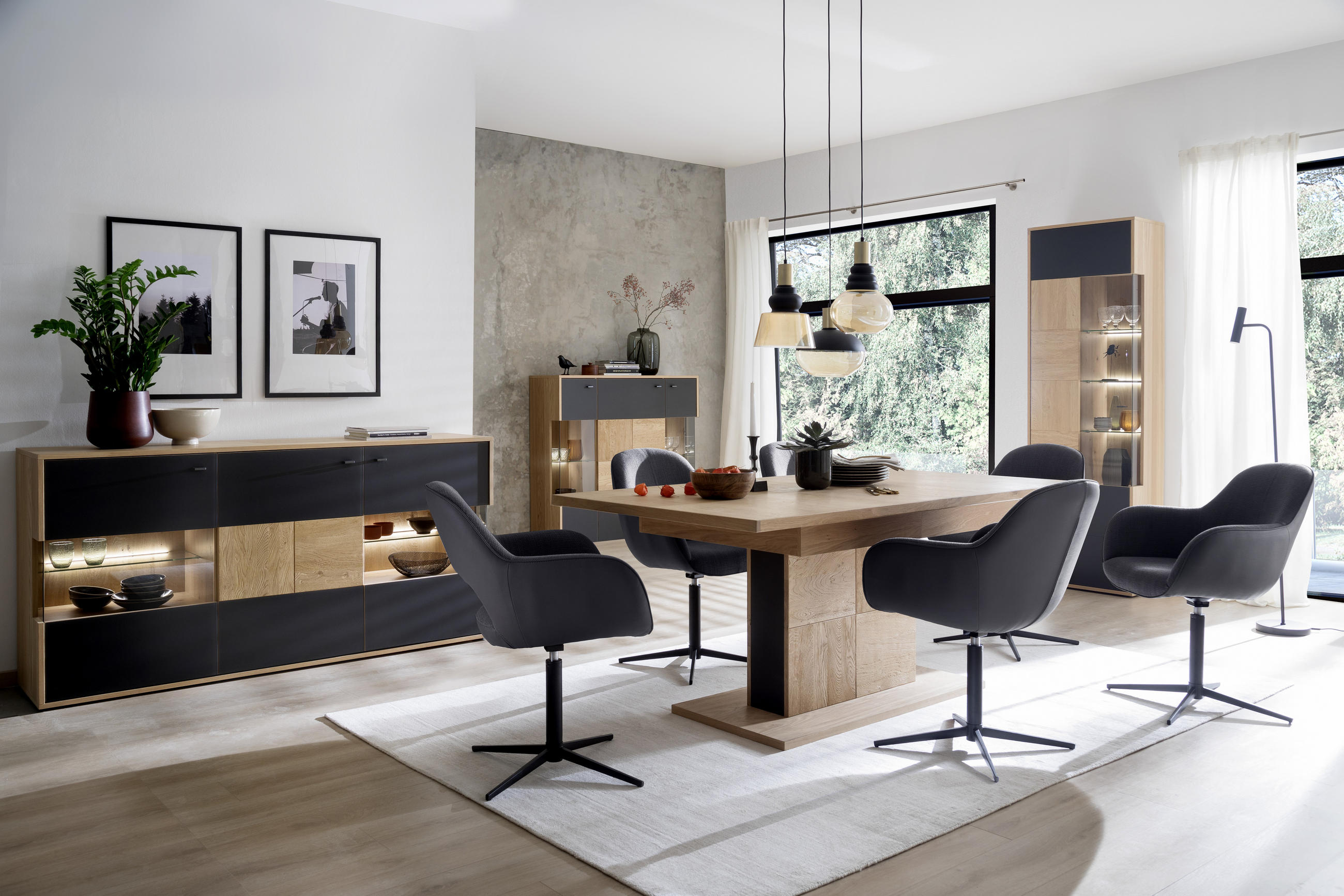SIDEBOARD 184/92/44 cm - ek Bianco/svart, Design, metall/trämaterial (184/92/44cm) - MID.YOU