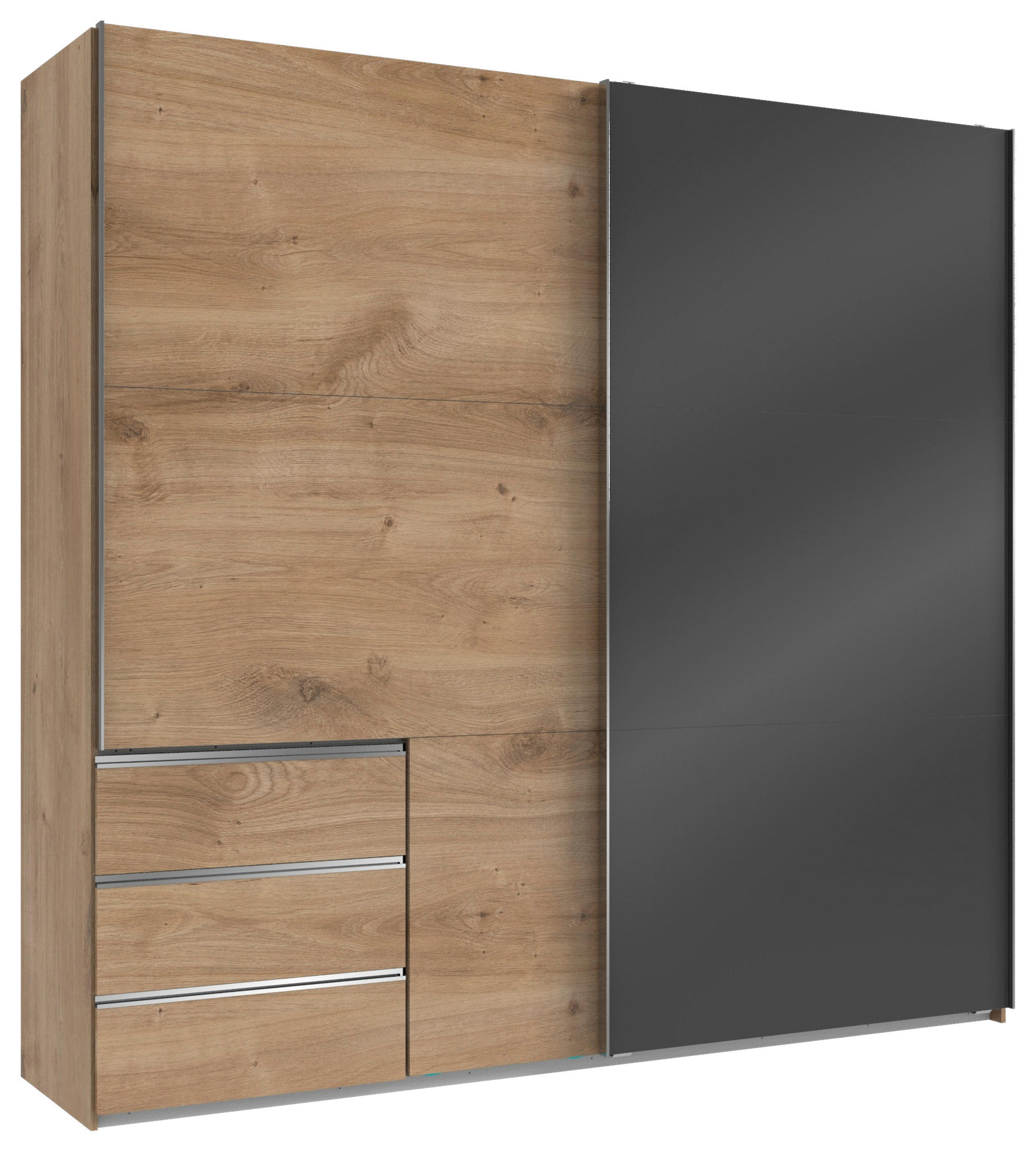 SCHWEBETÜRENSCHRANK 250/236/65 cm 2-türig Eichefarben, Grau  - Chromfarben/Eichefarben, MODERN, Holzwerkstoff (250/236/65cm) - MID.YOU