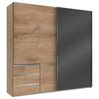 SCHWEBETÜRENSCHRANK in Grau, Eichefarben  - Chromfarben/Eichefarben, Modern, Holzwerkstoff (250/236/65cm) - MID.YOU
